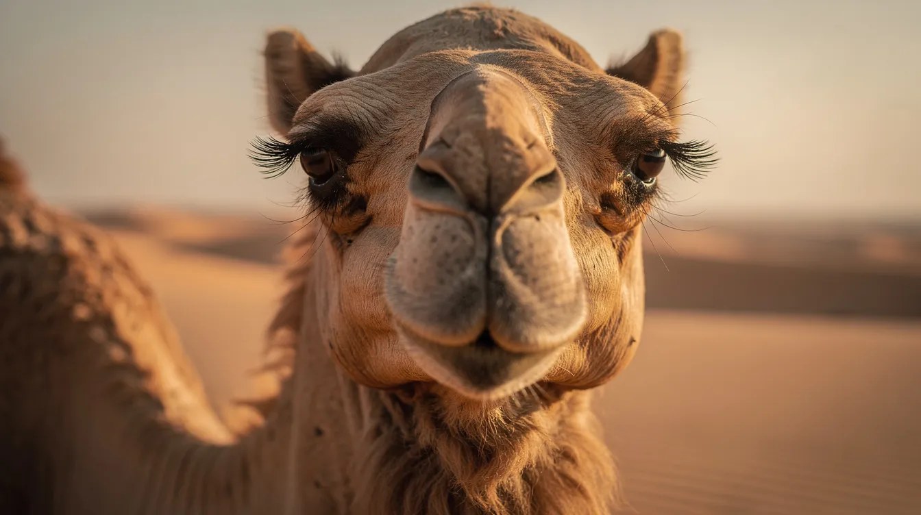 وجه جمل في ضوء الصحراء الذهبي
