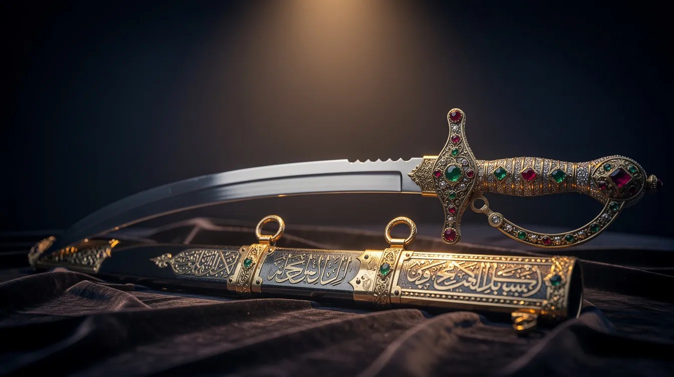 سيف عربي مزخرف على قماش فاخر